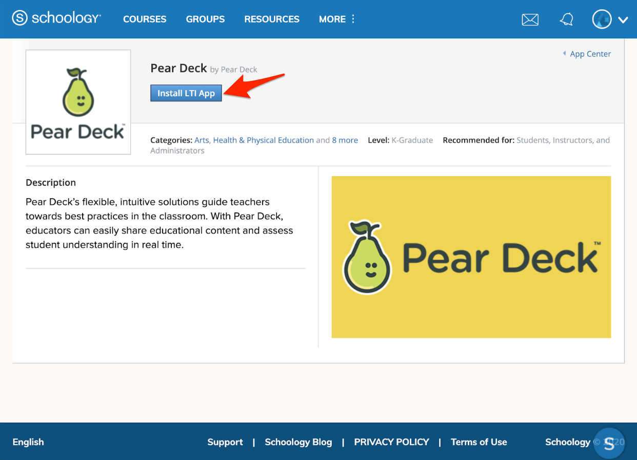 How to install Pear Deck in Schoology (Administrators)