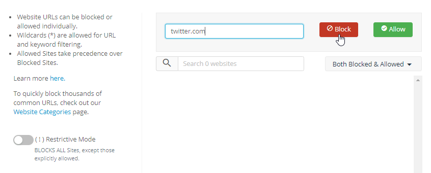 Blocking allowing websites with goguardian