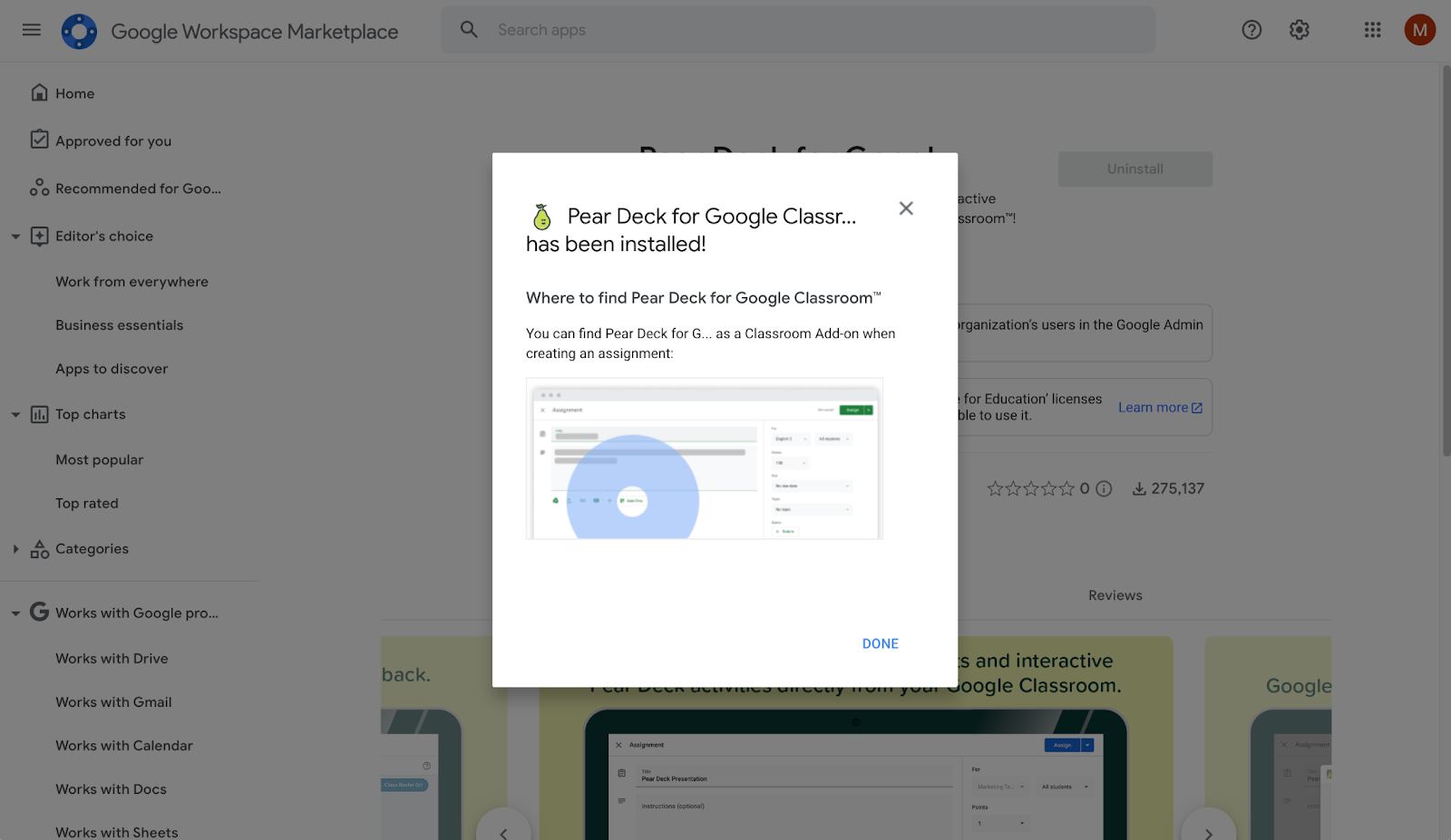 Admin Install of the Pear Deck for Google Classroom Add On
