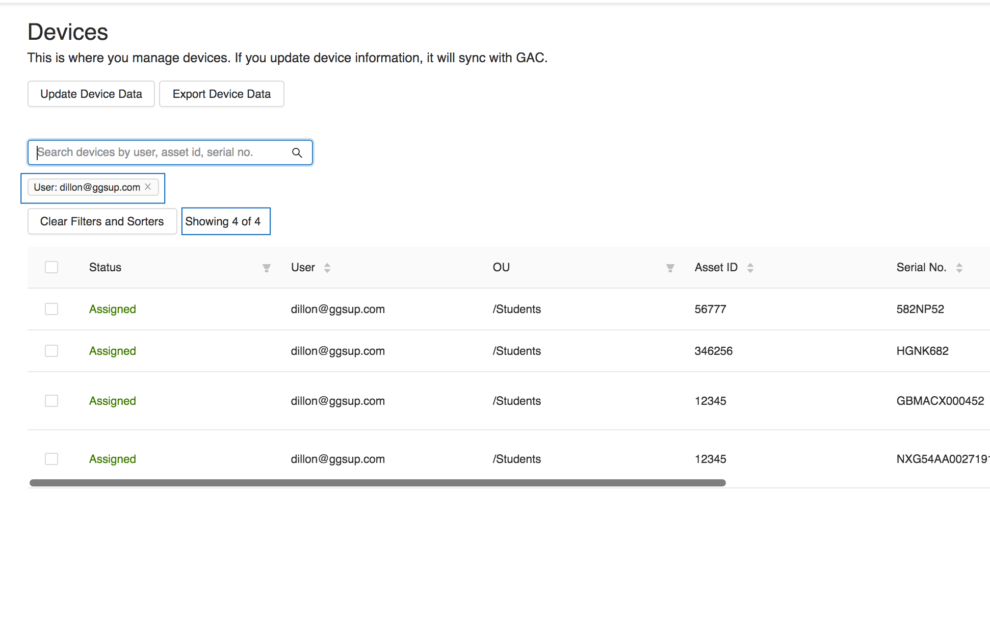 How do I find out how many devices are currently assigned to a specific