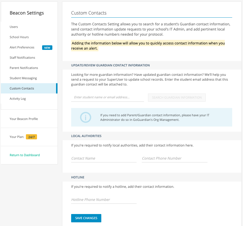 Configuring Beacon Settings