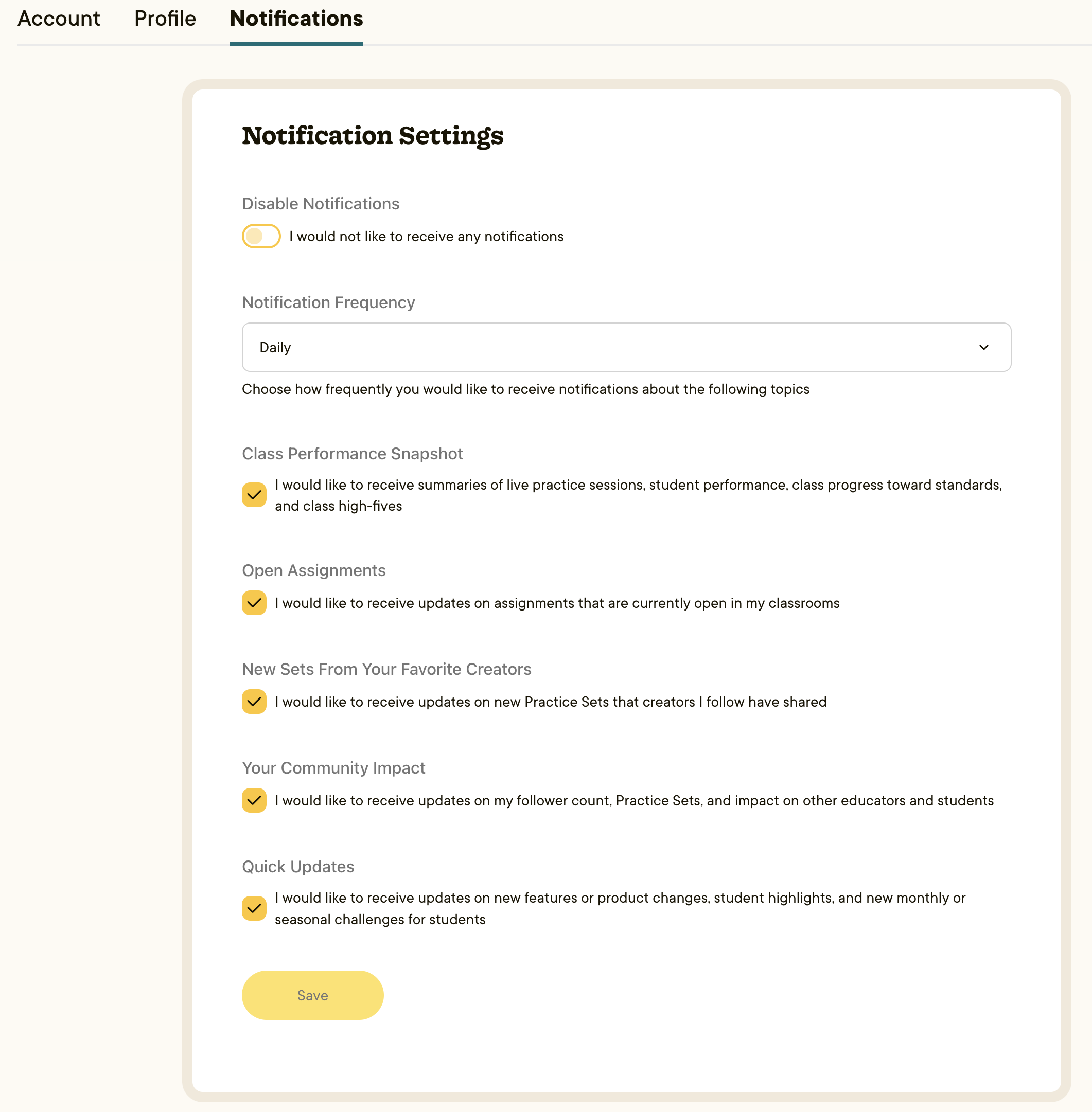 Turn on Teacher Notifications